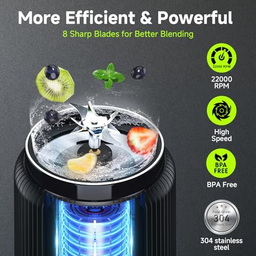 review-1-1 COKUNST portable blender on a kitchen counter with the LED display lit