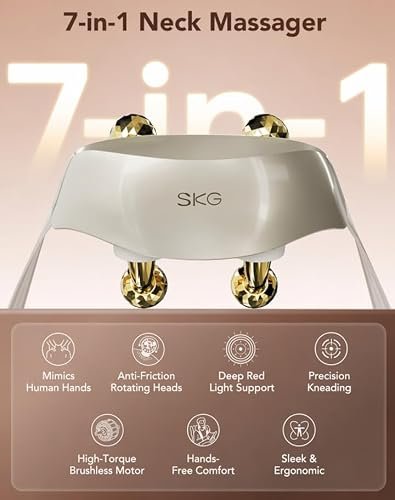 review-1-28 SKG H7 Ultra neck massager worn hands-free across the shoulders