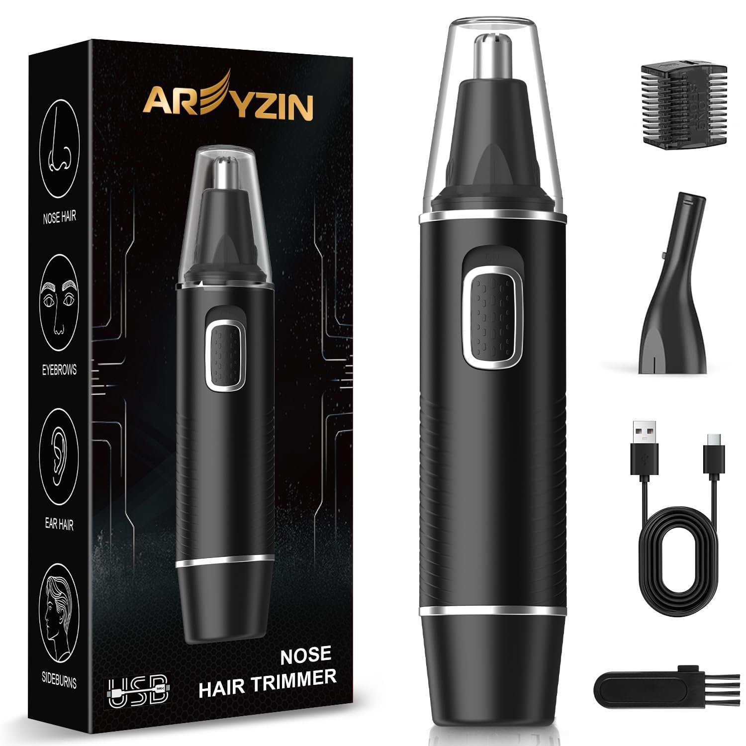 review-2-22 AREYZIN nose hair trimmer with eyebrow attachment and accessories included in the box